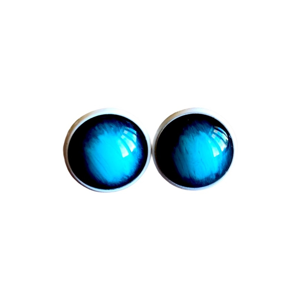 Sky Blue Brush White Post Stud Earrings!
